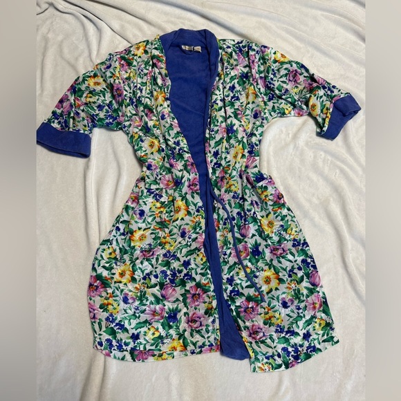 Vintage Gold Label Victorias Secret Bath Robe Terry Cloth Lined Floral One Size - Picture 3 of 12